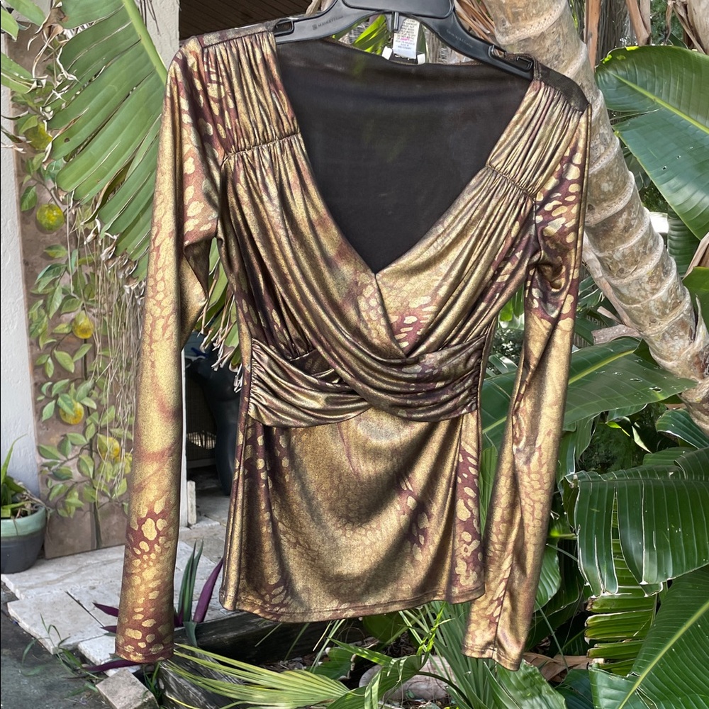 Cache metallic gold leopard or animal print top